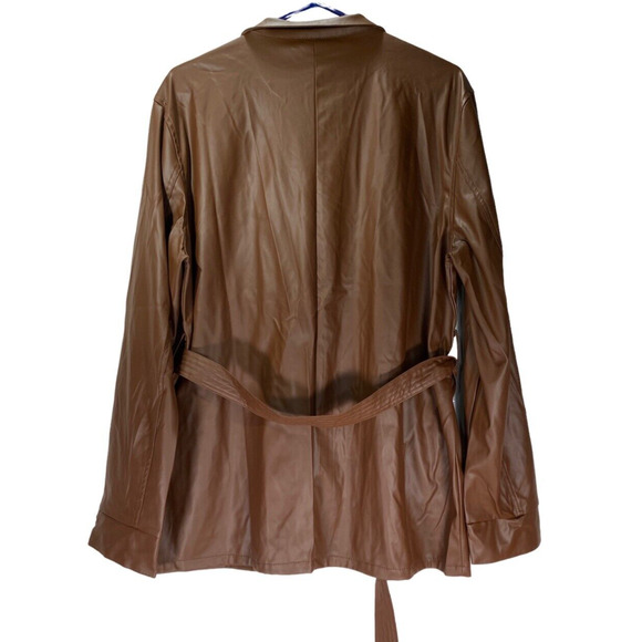 OC Order Plus PU Leather Womens Chocolate Belted Mid Length Size Large Jacket - Picture 2 of 7